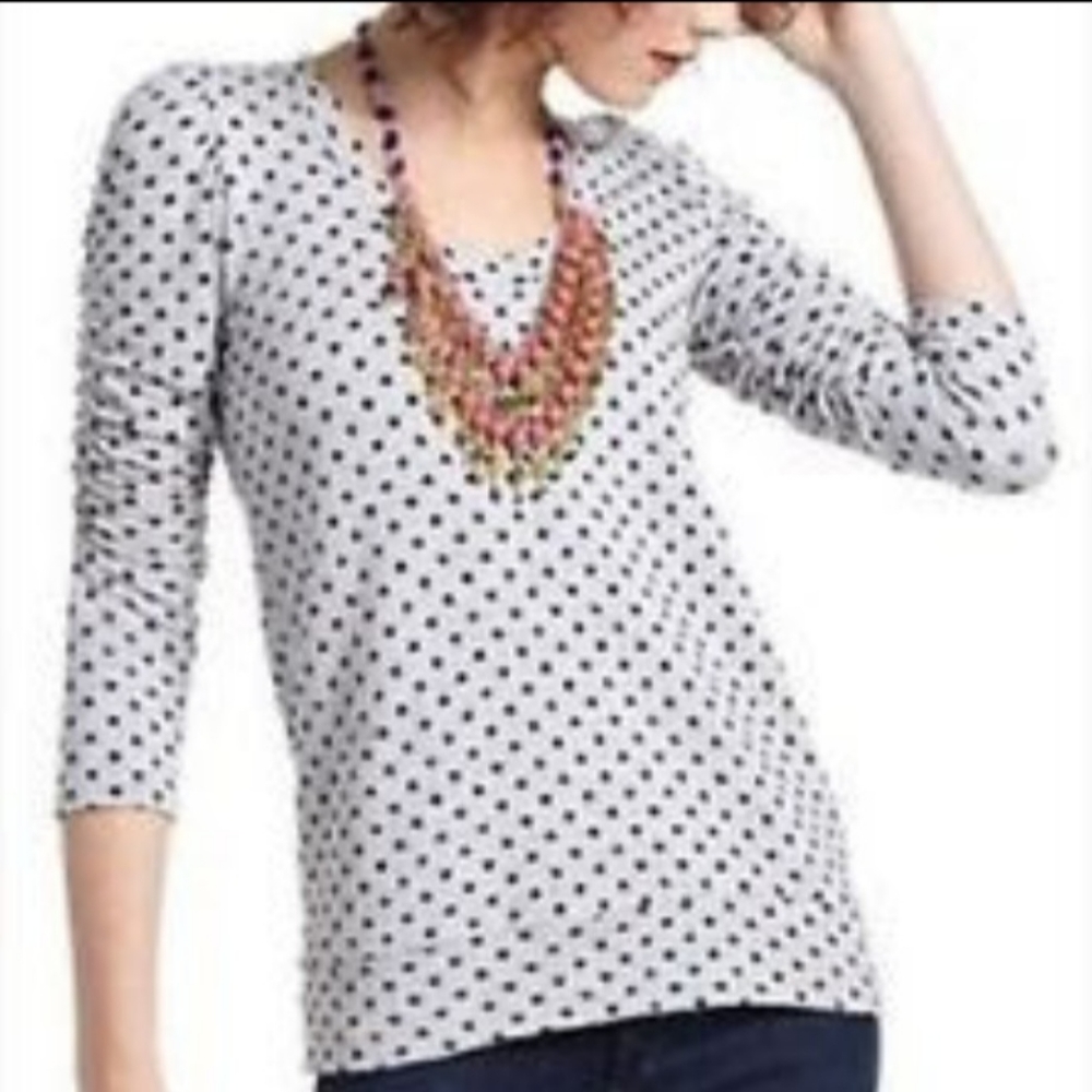 - Anthropologie Dolan Small Dot Pullover Polkadot Grey Navy 3/4 sleeve
